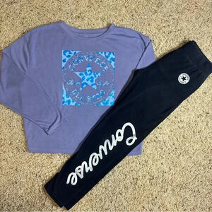 Girls Converse Outfit Long Sleeve T shirt with Leggings Size L